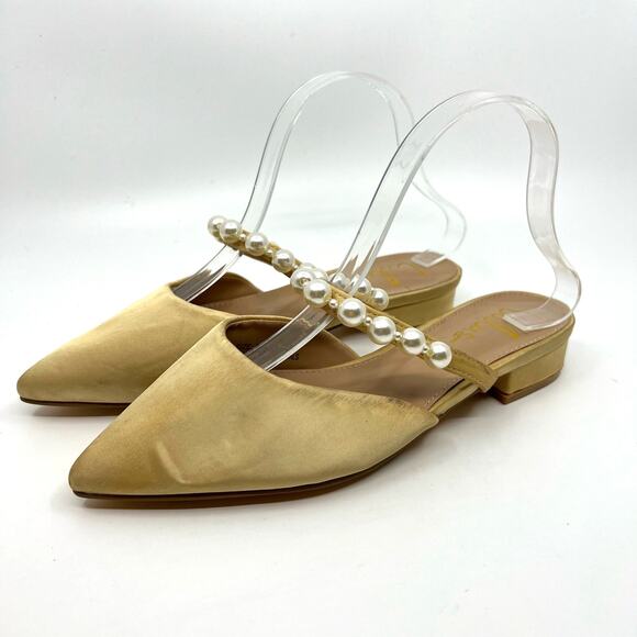 Lulus Hershie Champagne Satin Pearl Mules Women's 7 US - Picture 1 of 9